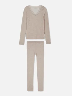 Clearance Langärmeliger Schlafanzug Mit Spitzenbesatz Damen Schlafanzüge