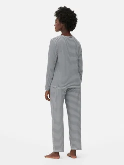 Clearance Langärmeliger Schlafanzug Mit Tasche Damen Schlafanzüge