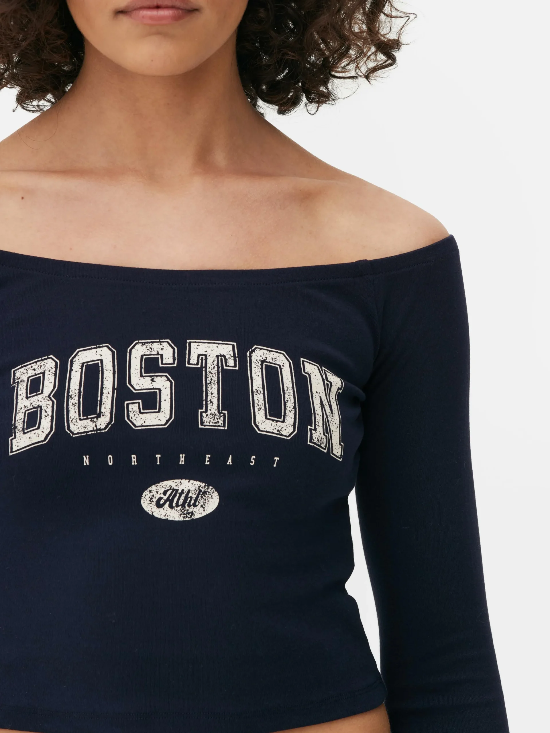 New Langärmeliges, Bauchfreies Bardot-Top Damen Tops Und T-Shirts