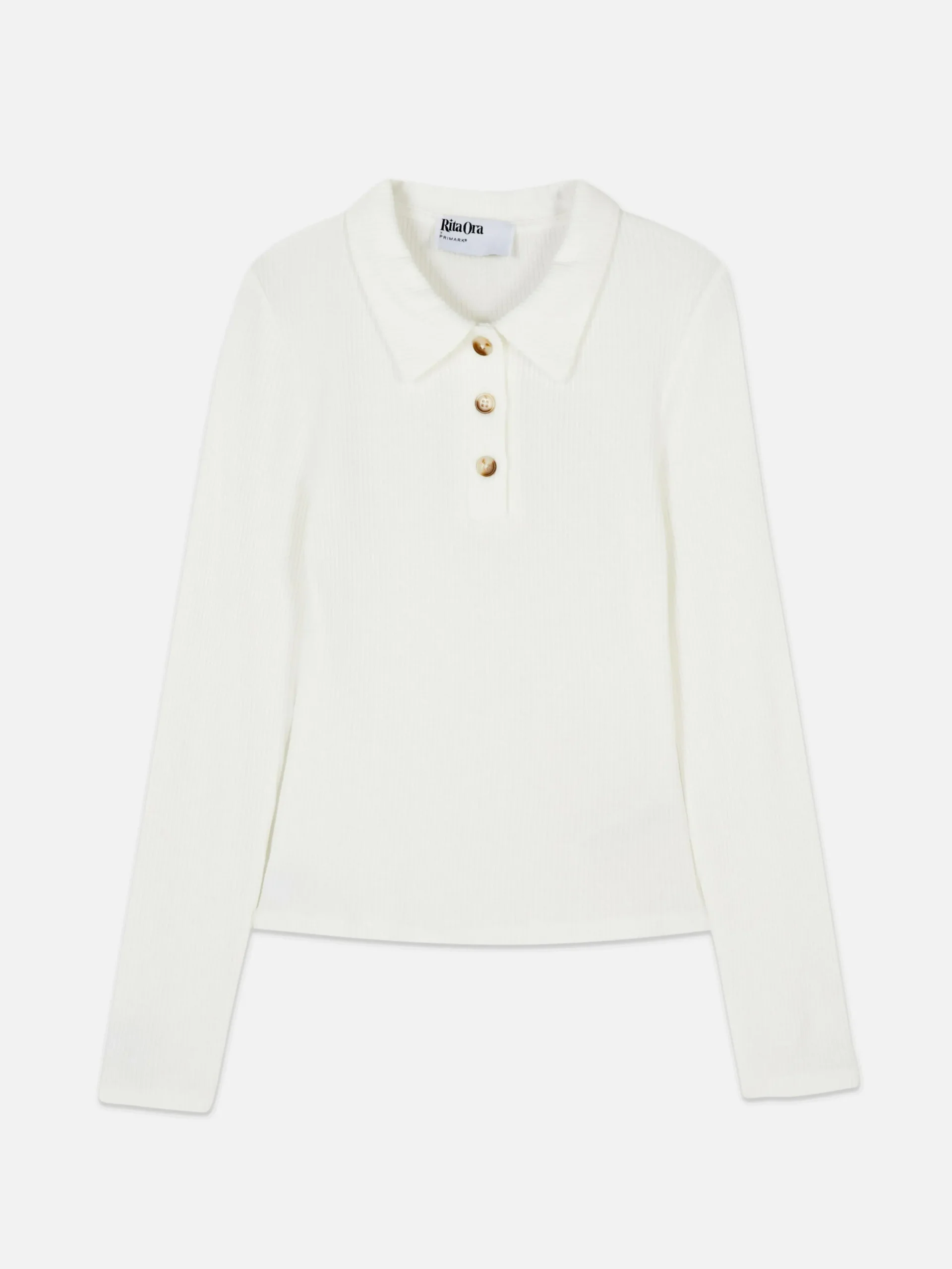 Outlet Langärmeliges, Geripptes „Rita Ora“ Poloshirt Damen Tops Und T-Shirts