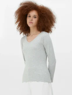 Outlet Langärmeliges Top Mit V-Ausschnitt Damen Tops Und T-Shirts