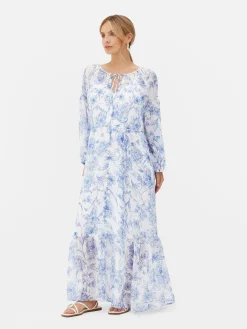 Outlet Langärmeliges Umstands-Maxikleid Mit Blumenmuster Damen Kleider