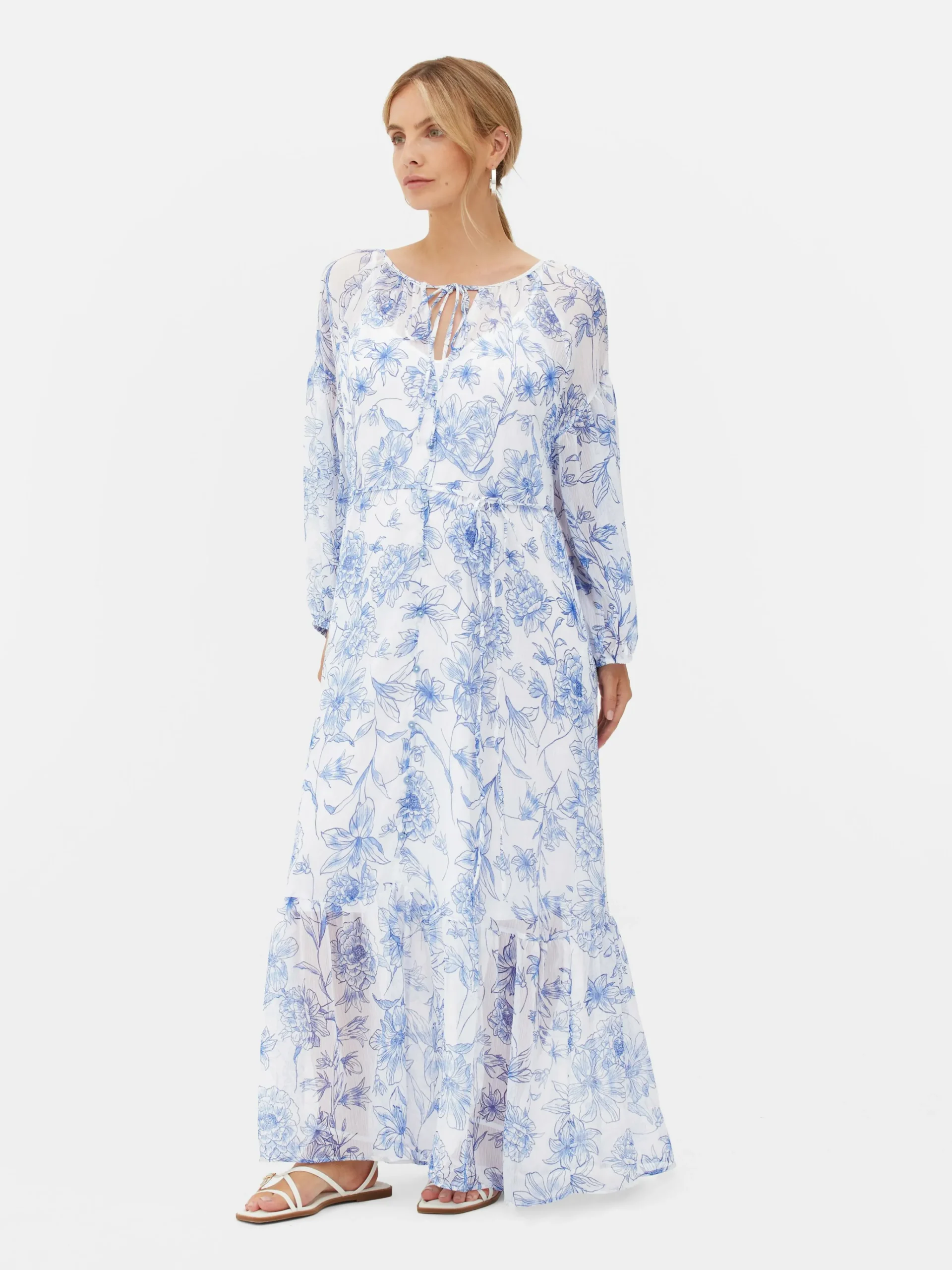 Outlet Langärmeliges Umstands-Maxikleid Mit Blumenmuster Damen Kleider