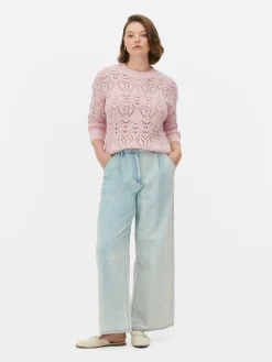 Lochstrickpullover Mit Rundhalsausschnitt Damen Pullover Und Cardigans