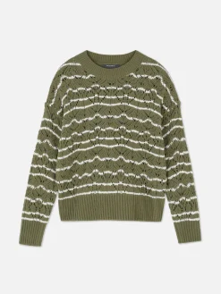 Discount Lochstrickpullover Mit Rundhalsausschnitt Damen Pullover Und Cardigans
