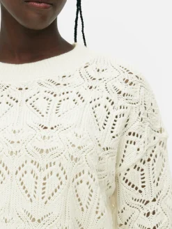 Hot Lochstrickpullover Mit Rundhalsausschnitt Damen Pullover Und Cardigans