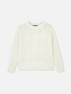 Hot Lochstrickpullover Mit Rundhalsausschnitt Damen Pullover Und Cardigans