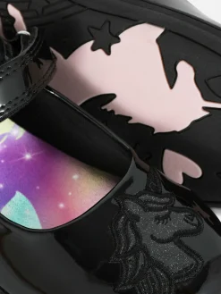 Mary Janes In Lack-Optik Mit Glitzerndem Einhorn Kinder Flache Schuhe