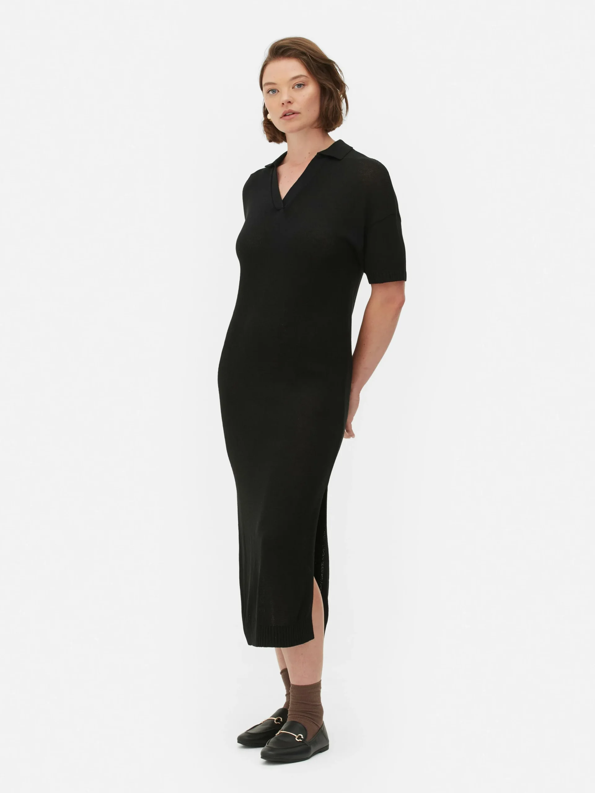 Sale Midikleid Mit V-Ausschnitt Und Kragen Damen Kleider