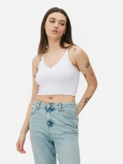 Hot Nahtloses, Kurzes Trägertop Mit Spitzenbesatz Damen Tops Und T-Shirts