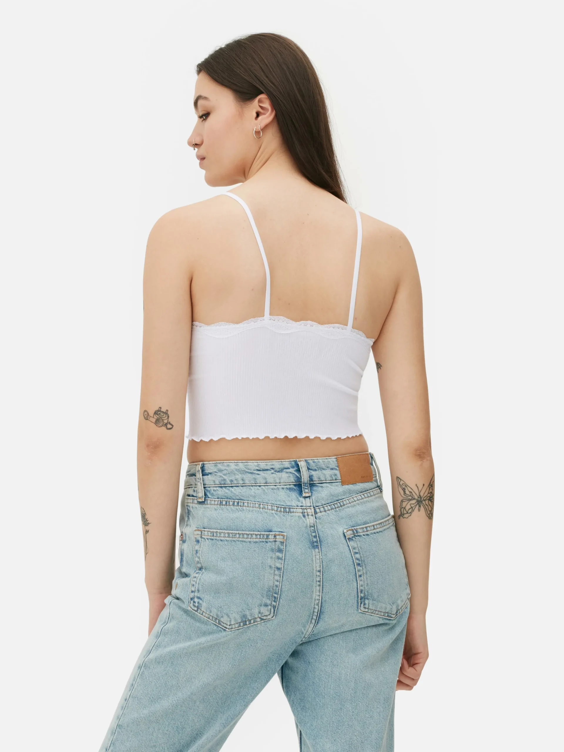 Hot Nahtloses, Kurzes Trägertop Mit Spitzenbesatz Damen Tops Und T-Shirts