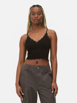 Best Nahtloses, Kurzes Trägertop Mit Spitzenbesatz Damen Tops Und T-Shirts