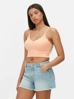 Sale Nahtloses, Kurzes Trägertop Mit Spitzenbesatz Damen Tops Und T-Shirts