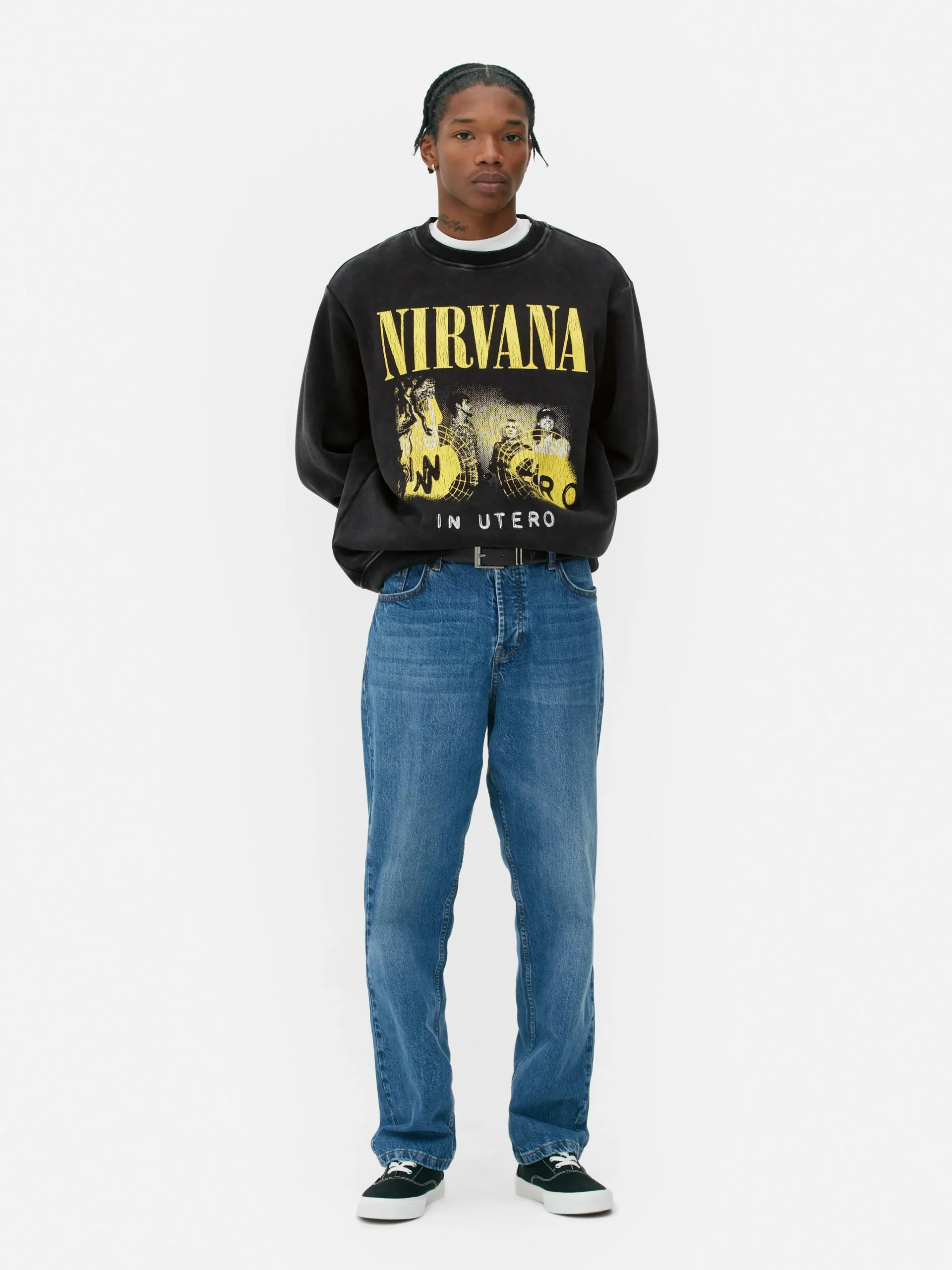 Sale „Nirvana“ Sweatshirt Im Washed-Look Herren Grafik-T-Shirts Und -Sweatshirts|Hoodies Und Sweatshirts
