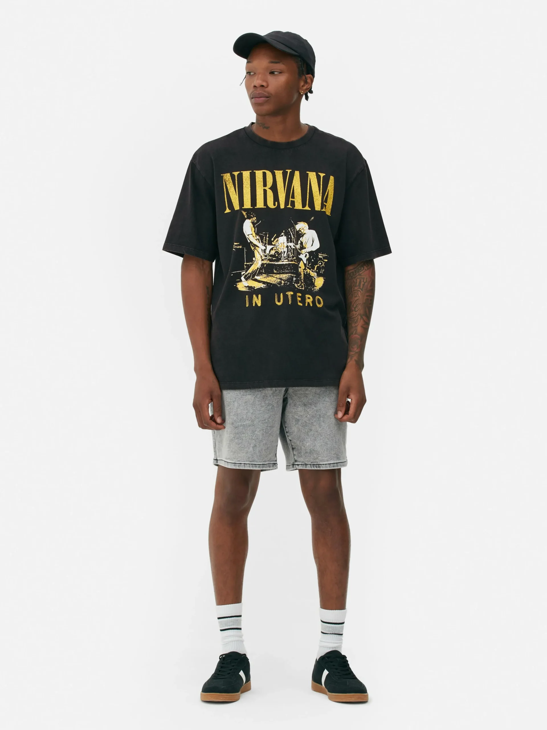 „Nirvana“ T-Shirt In Verwaschener Optik Herren Tops Und T-Shirts|Grafik-T-Shirts Und -Sweatshirts