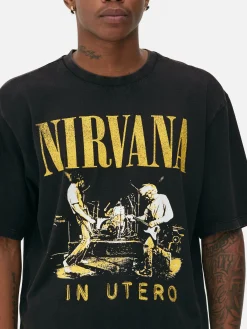 „Nirvana“ T-Shirt In Verwaschener Optik Herren Tops Und T-Shirts|Grafik-T-Shirts Und -Sweatshirts