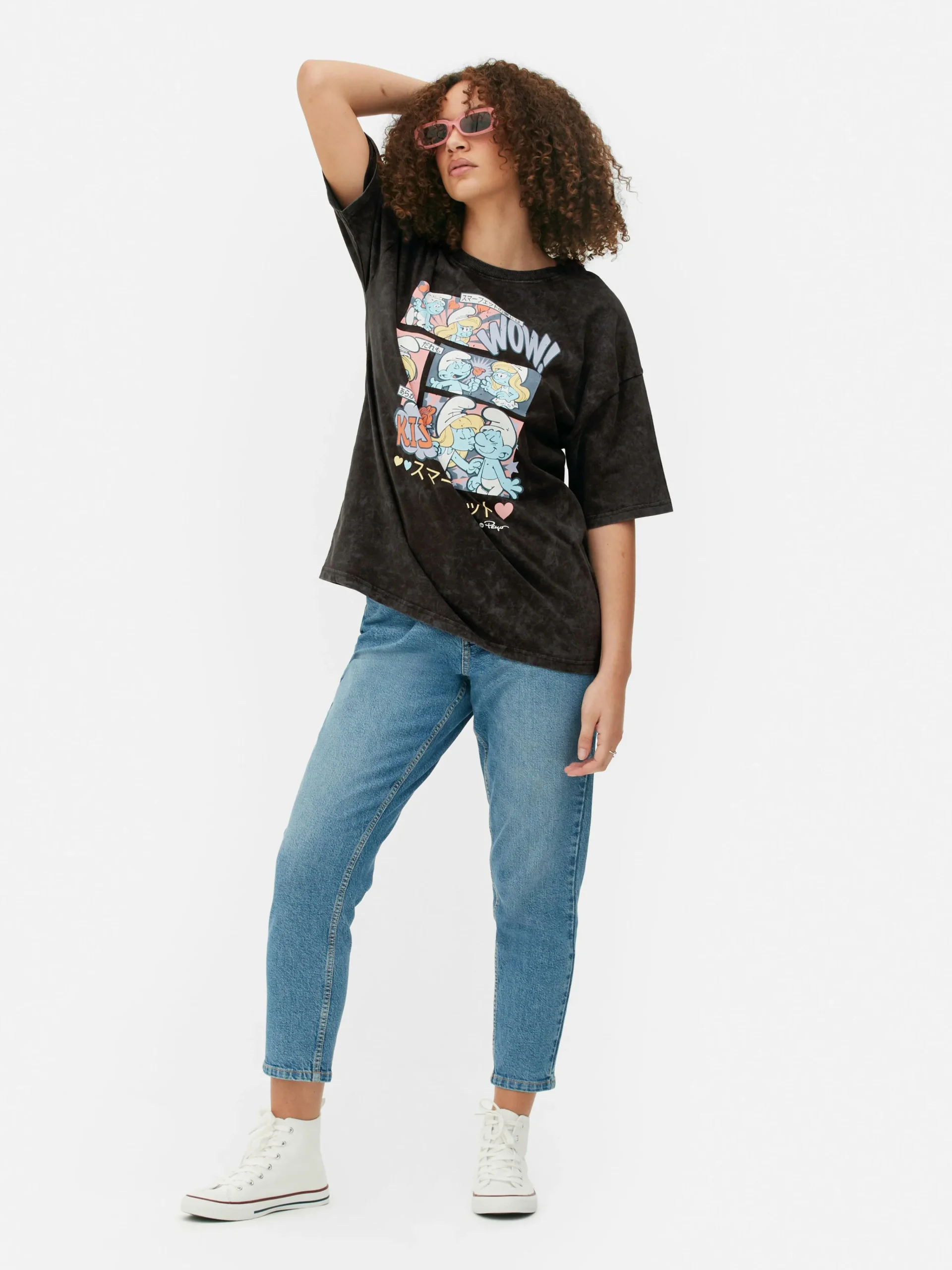 New Oversized-T-Shirt Mit „Die Schlümpfe“ Comic-Print Damen Tops Und T-Shirts