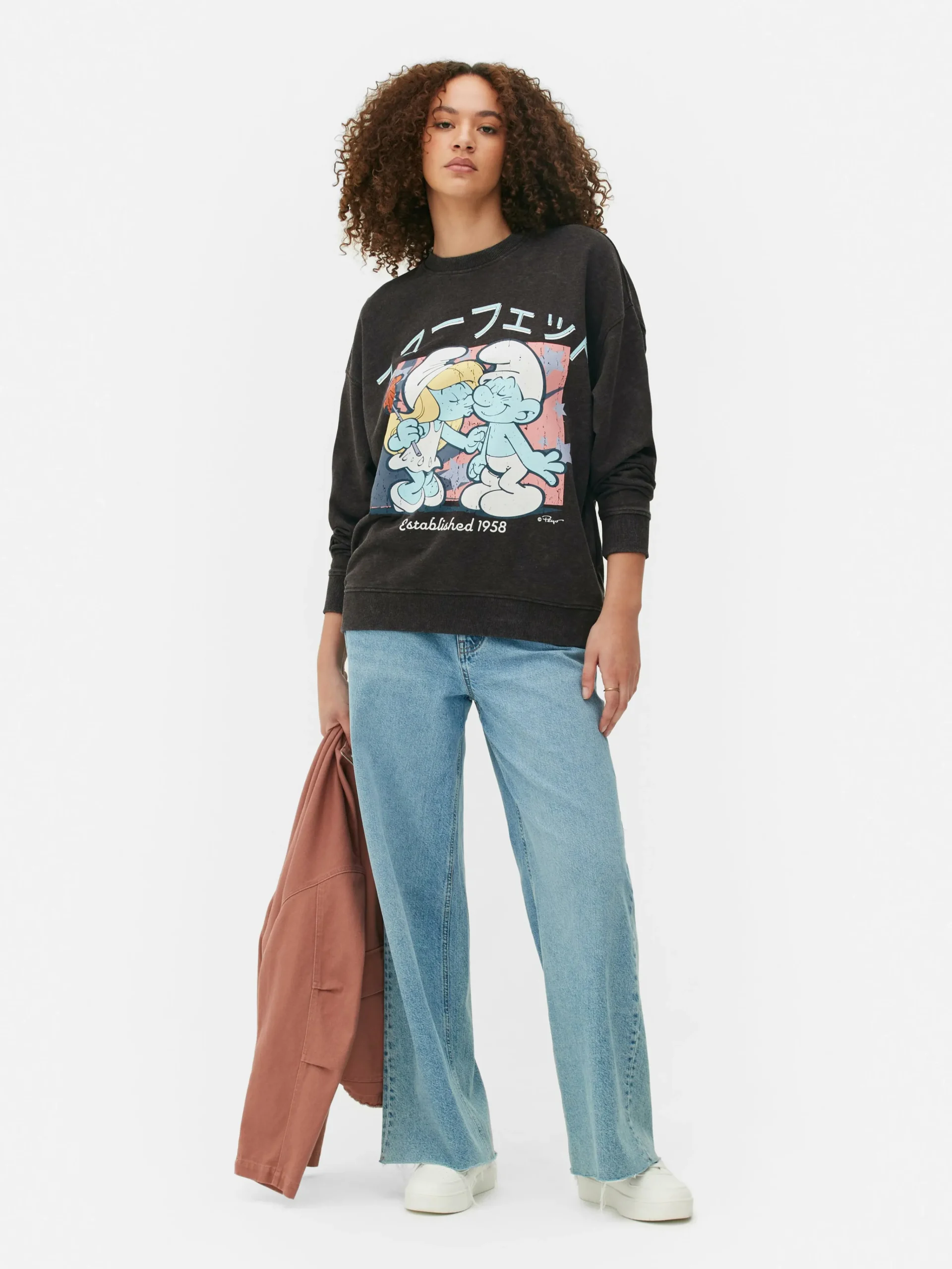 Sale Oversize-Sweatshirt Mit „Die Schlümpfe“ Grafik Damen Hoodies Und Sweatshirts