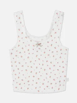Hot Pointelle-Schlafanzug-Tanktop Mit Rosenmuster Damen Schlafanzugoberteile