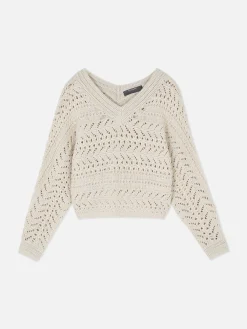 Online Pointelle-Strickpullover Mit V-Ausschnitt Damen Pullover Und Cardigans