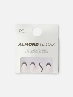 Discount PS… Mandelförmige, Glänzende Kunstnägel Mit Kontrastfarbener Spitze Kunstnägel