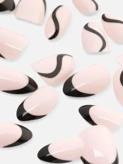 Discount PS… Mandelförmige, Glänzende Kunstnägel Mit Kontrastfarbener Spitze Kunstnägel