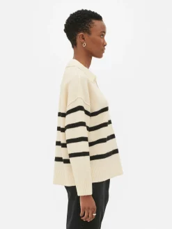 Clearance Pullover Mit Polokragen Und Streifen Damen Pullover Und Cardigans