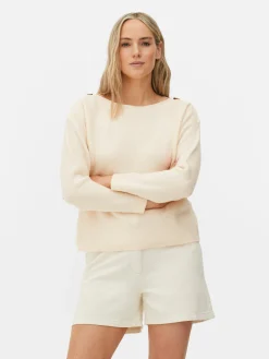 Clearance Pullover Mit Schulterknöpfen Und U-Boot-Ausschnitt Damen Pullover Und Cardigans