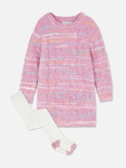 Pulloverkleid Mit Zopfmuster Und Strumpfhose Im Set Kinder Kleider