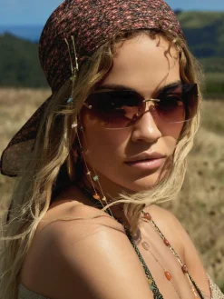 Online Randlose, Gebogene „Rita Ora“ Sonnenbrille Damen Sonnenbrillen