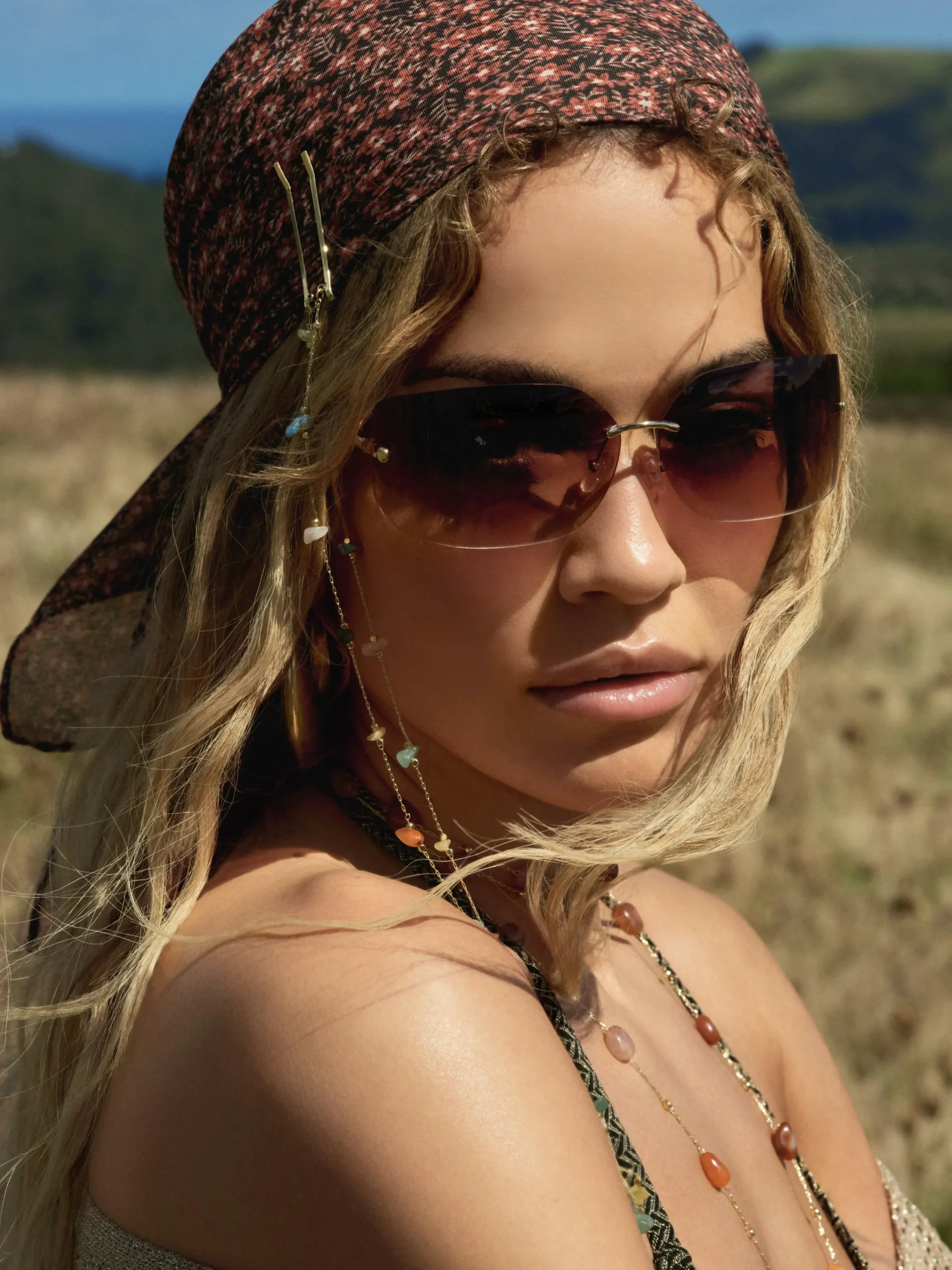 Online Randlose, Gebogene „Rita Ora“ Sonnenbrille Damen Sonnenbrillen