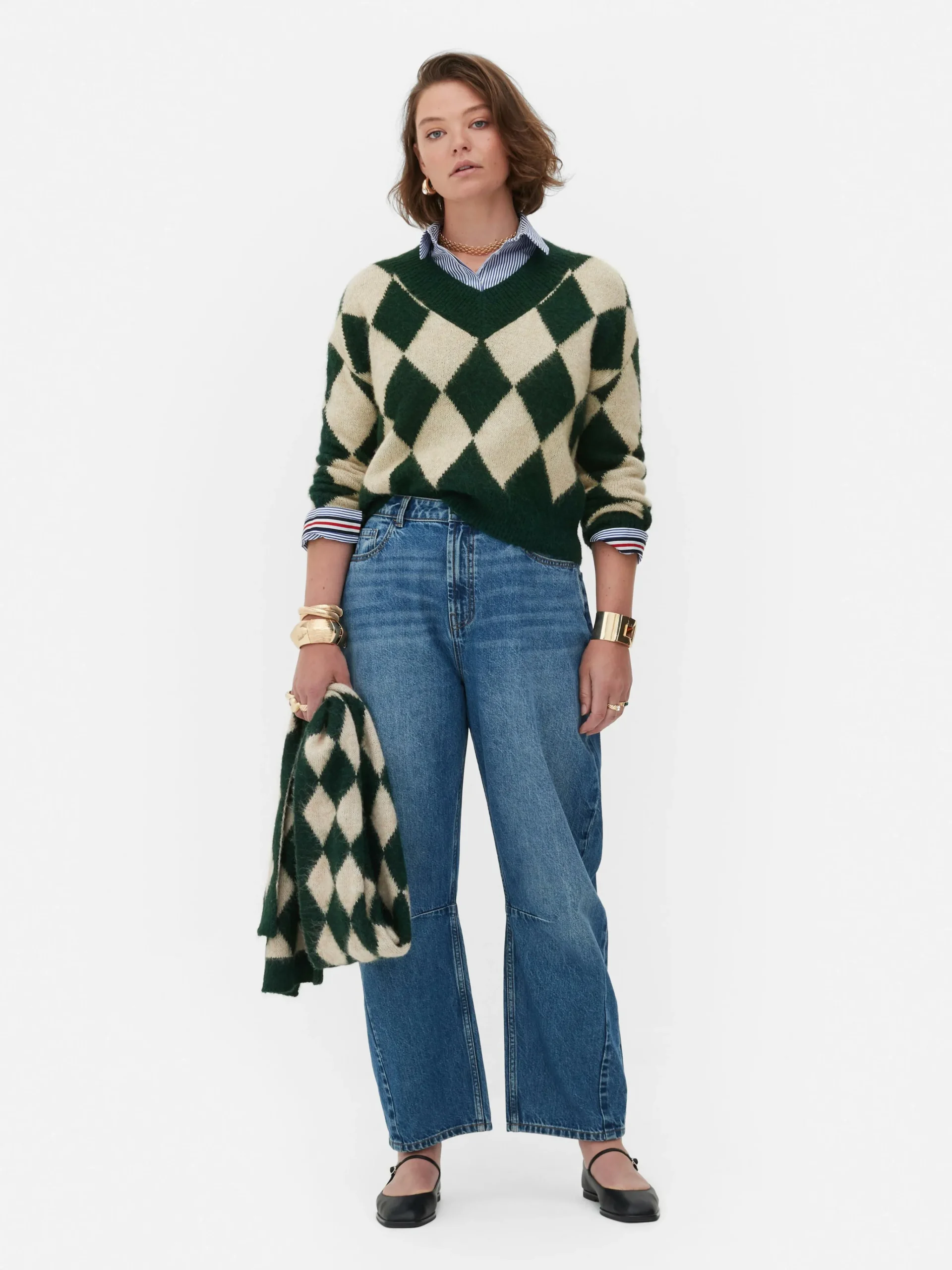 Discount „Rita Ora“ Strickpullover Mit Argylemuster Und V-Ausschnitt Damen Pullover Und Cardigans