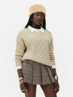 Clearance „Rita Ora“ Strickpullover Mit Zopfmuster Und Knöpfen Damen Pullover Und Cardigans