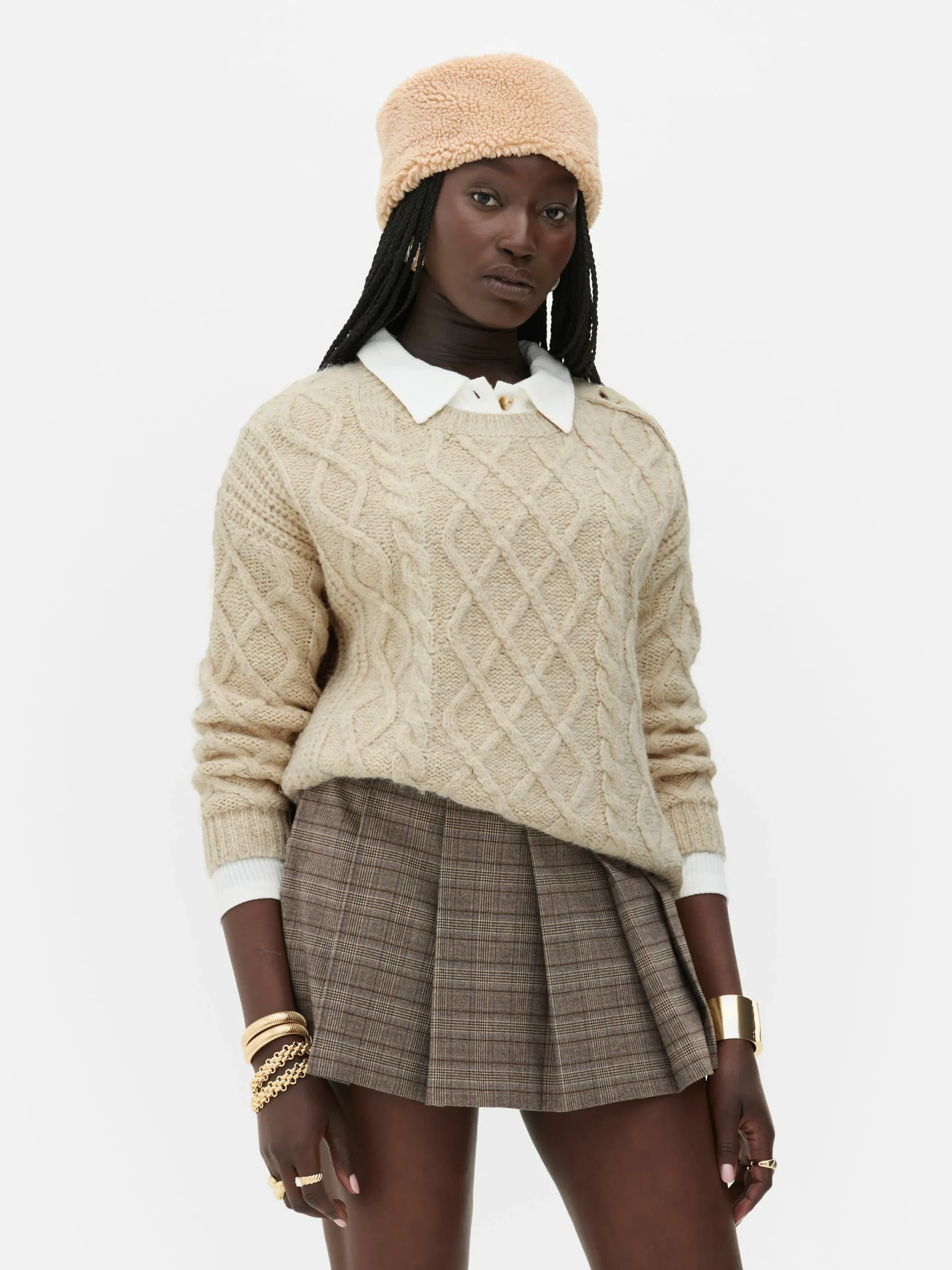 Clearance „Rita Ora“ Strickpullover Mit Zopfmuster Und Knöpfen Damen Pullover Und Cardigans