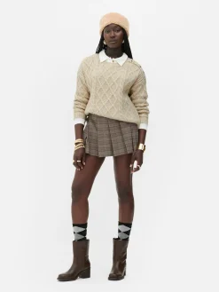 Clearance „Rita Ora“ Strickpullover Mit Zopfmuster Und Knöpfen Damen Pullover Und Cardigans