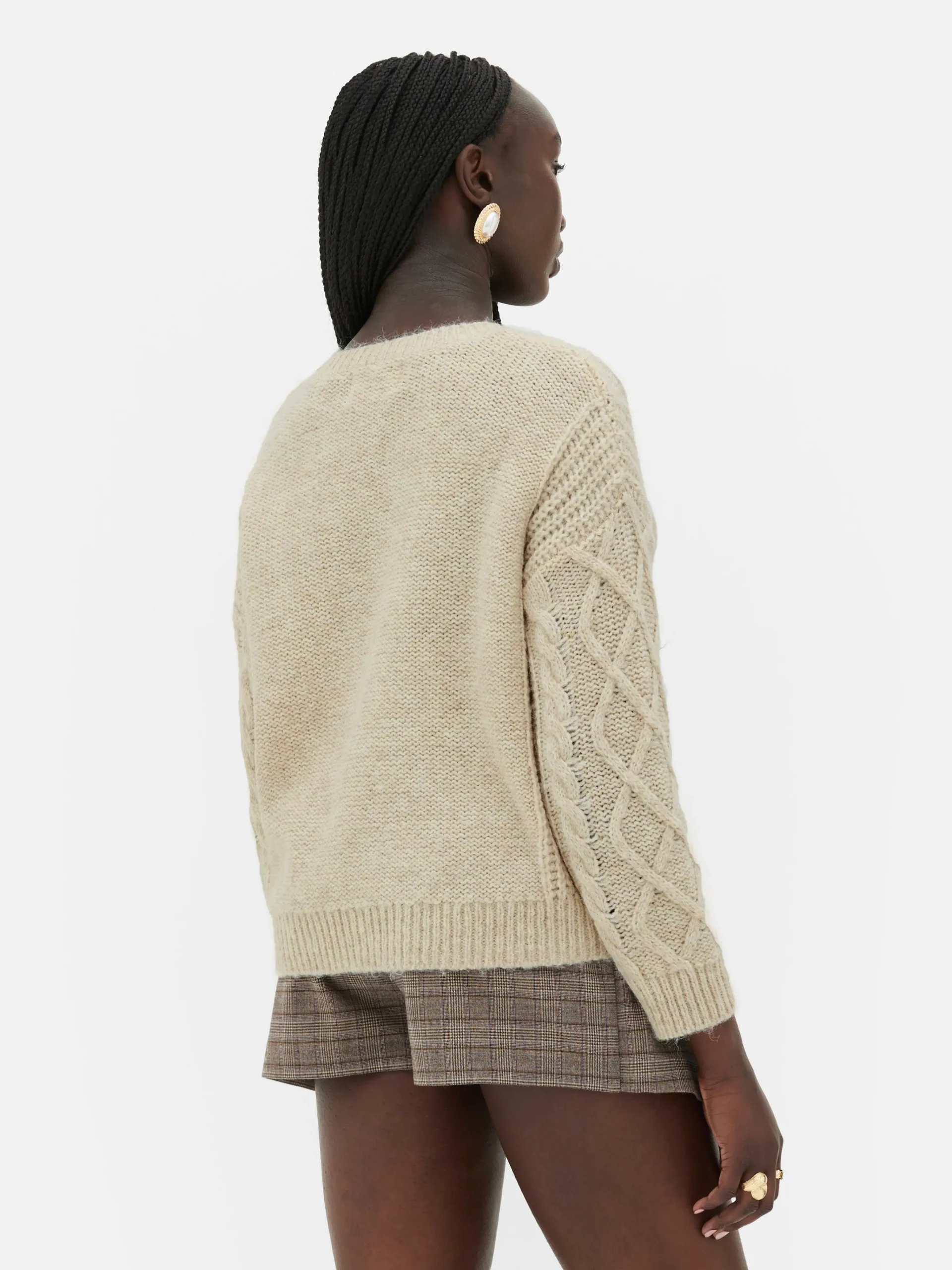 Clearance „Rita Ora“ Strickpullover Mit Zopfmuster Und Knöpfen Damen Pullover Und Cardigans