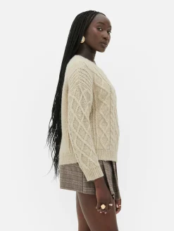 Clearance „Rita Ora“ Strickpullover Mit Zopfmuster Und Knöpfen Damen Pullover Und Cardigans