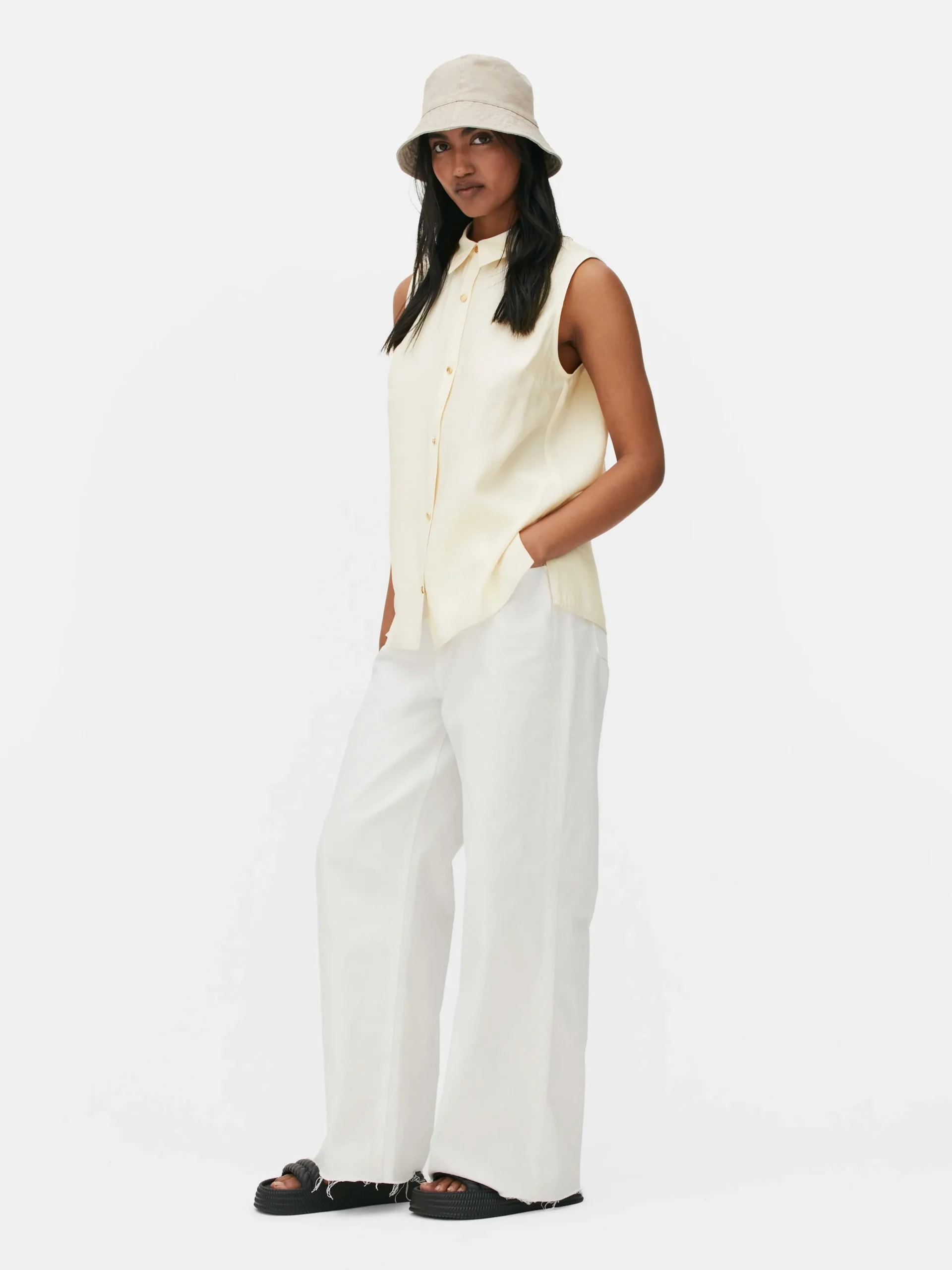 Sale Ärmellose Bluse Mit Knopfleiste Damen Blusen