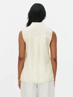 Sale Ärmellose Bluse Mit Knopfleiste Damen Blusen