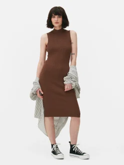 Hot Ärmelloses Strick-Midikleid Damen Kleider