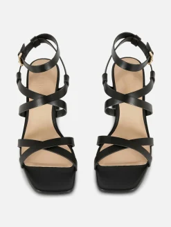 Outlet Sandalen Mit überkreuzten Riemchen Und Blockabsatz Damen Heels