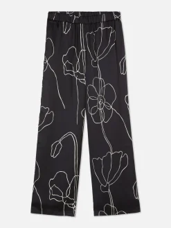 Satinhose Mit Blumendesign Damen Hosen Und Leggings