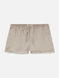 Discount Schlafanzug-Shorts Aus Satin Mit Spitzenbesatz Damen Schlafanzughosen