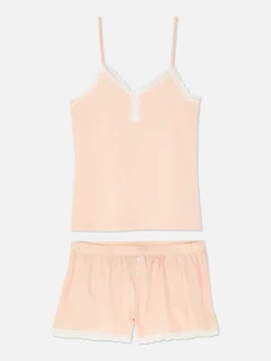 New Schlafanzug-Trägertop Und Shorts Mit Spitzenbesatz Damen Schlafanzüge