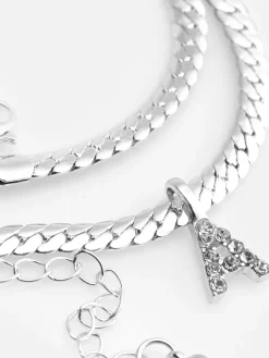 Hot Schlangen-Halskette Mit Strass-Initiale Damen Schmuck