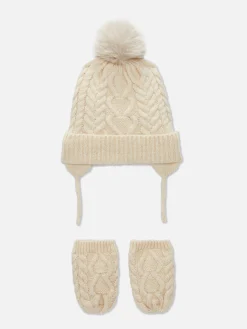 New Set Aus Beanie Und Fäustlingen Mit Zopfmuster Mützen Und Handschuhe