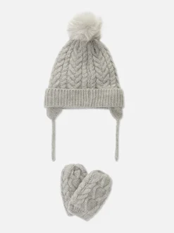 Sale Set Aus Beanie Und Fäustlingen Mit Zopfmuster Mützen Und Handschuhe