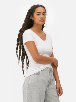 Hot Stretch-T-Shirt Mit V-Ausschnitt Damen Tops Und T-Shirts