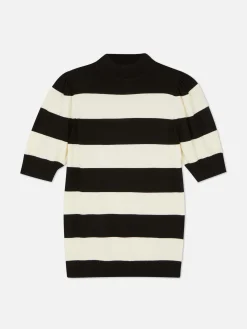 Stricktop Mit Puffärmeln Und Hohem Kragen Damen Pullover Und Cardigans