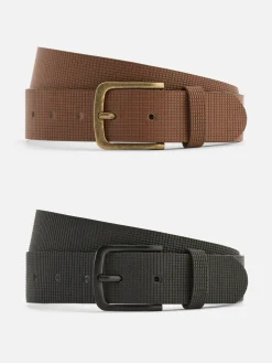 New Strukturierter Kunstledergürtel, 2er-Pack Herren Gürtel